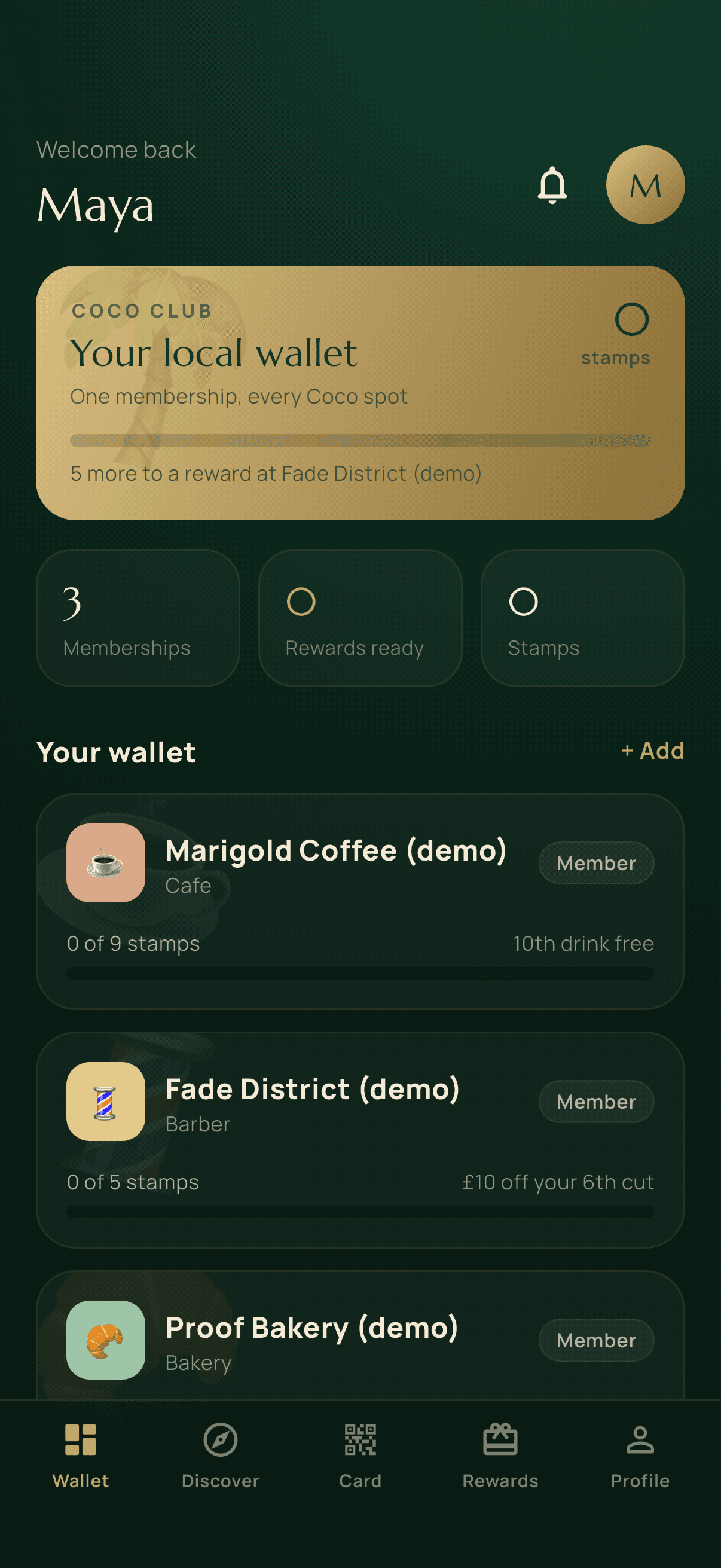 Coco Regulars native app home screen
